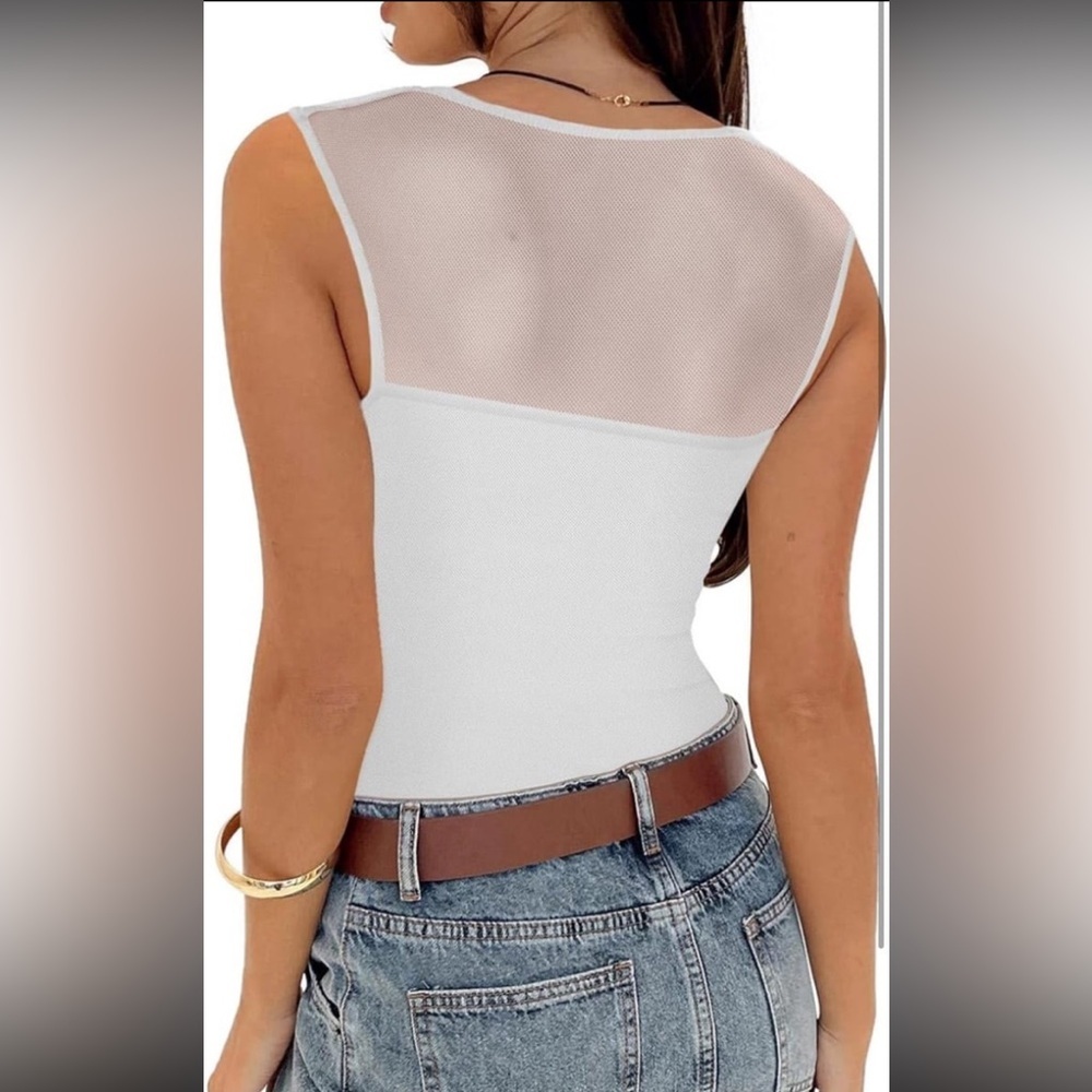 REORIA Women’s Sexy Square Neck Mesh Sheer Double Lined Thong Bodysuit NWT L - Picture 2 of 9